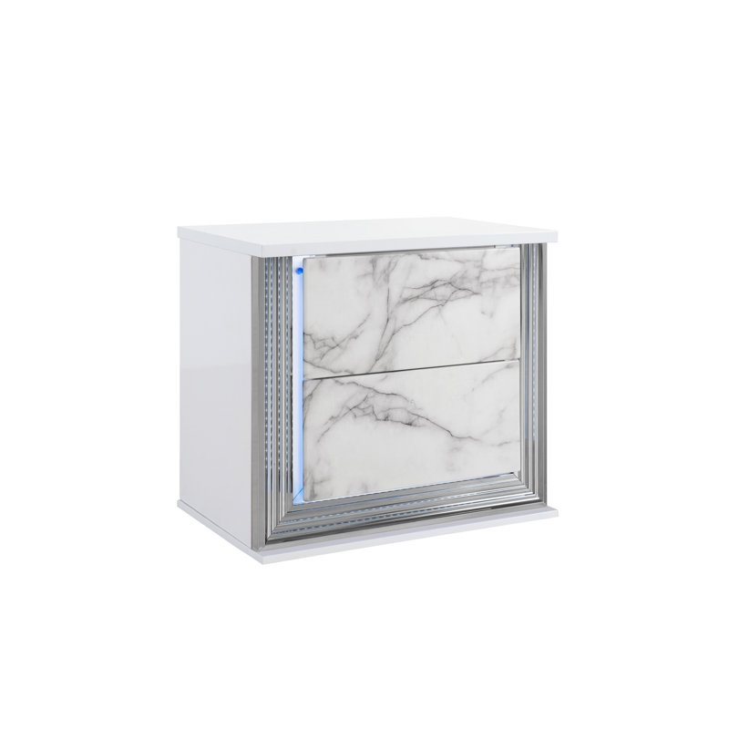 Table de chevet lune blanche en marbre avec DEL