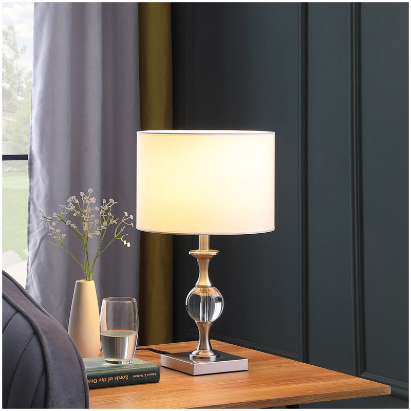 19.75" Satin Nickel Solid Crystal Orb Metal Table Lamp in Silver