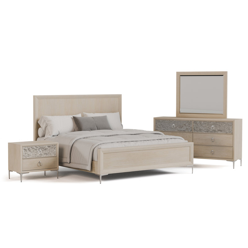 Ensemble de chambre à coucher 3 pièces Doloros (1 lit + 1 table de chevet + 1 commode), Beige, King