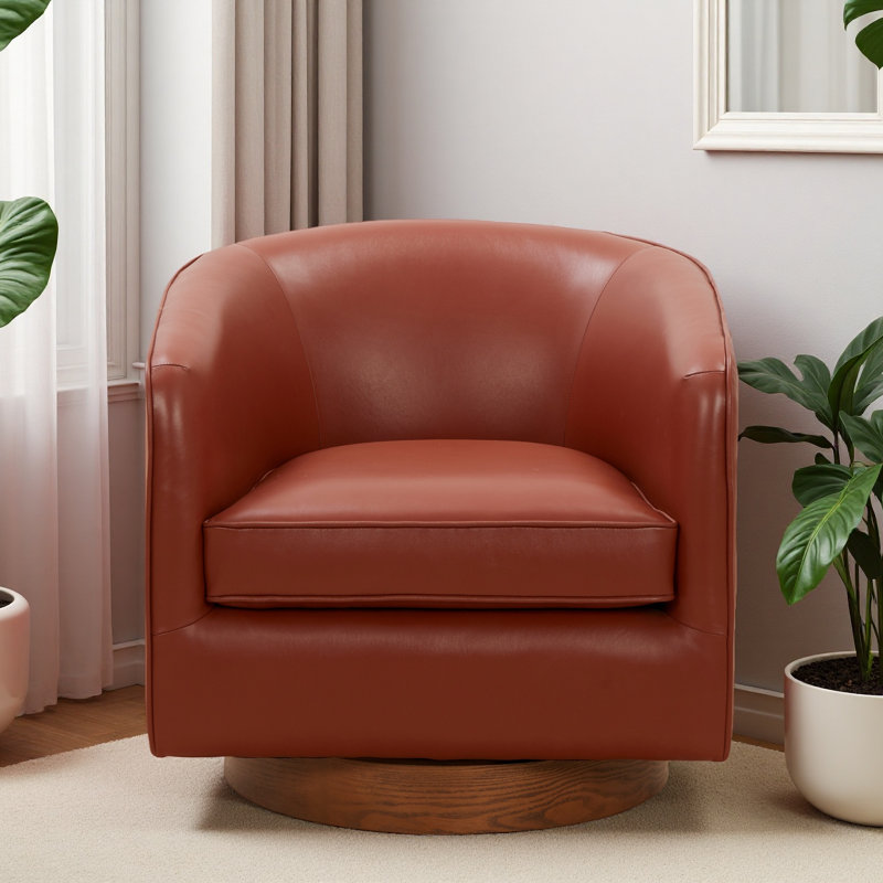 Chaise pivotante en cuir fleur, H 28 po x l 28,5 po x P 28,75 po, Caramel
