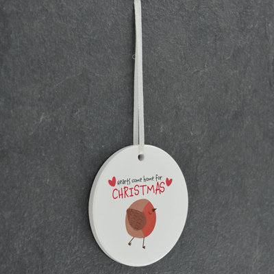 Robin Hearts Come Home For Christmas Robin Circle Shaped Ceramic Ornament
