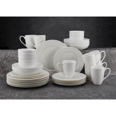 Annabelle Bone China 40-Piece Dinnerware Set, Service For 8, Lightweight And Chip-Resistant  Porcelain With Elegant Design