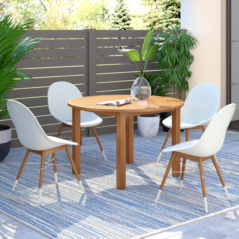 Shick 5 Piece Round Teak Finish Outdoor Furniture Dining Set