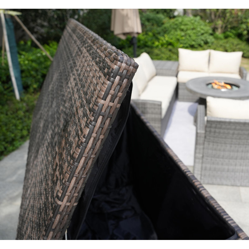 Coffre de terrasse en osier résistant à l'eau 265 gallons, H 37,4 po x l 66,93 po x P 30,31 po, Marron foncé