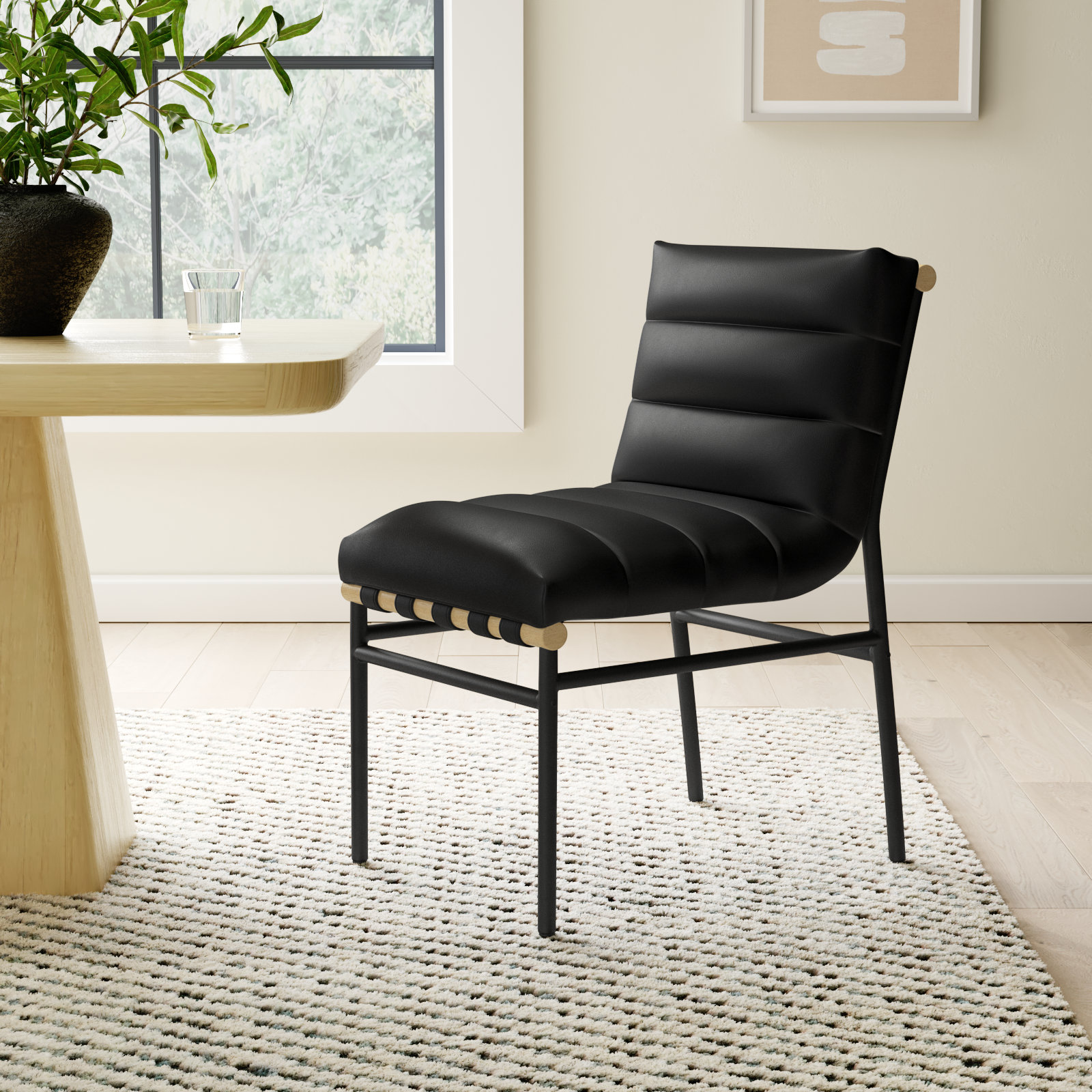 Vincentas Dining Chair, Black Vegan Leather
