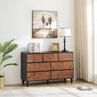 Commode à tiroirs, commode moderne avec poignée circulaire rétro et profil incurvé