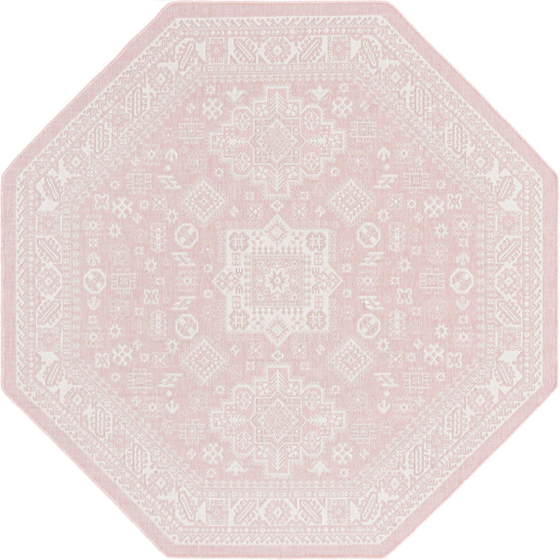 Tapis d'extérieur Chand couleur rose, Octogone 7 pi 10 po
