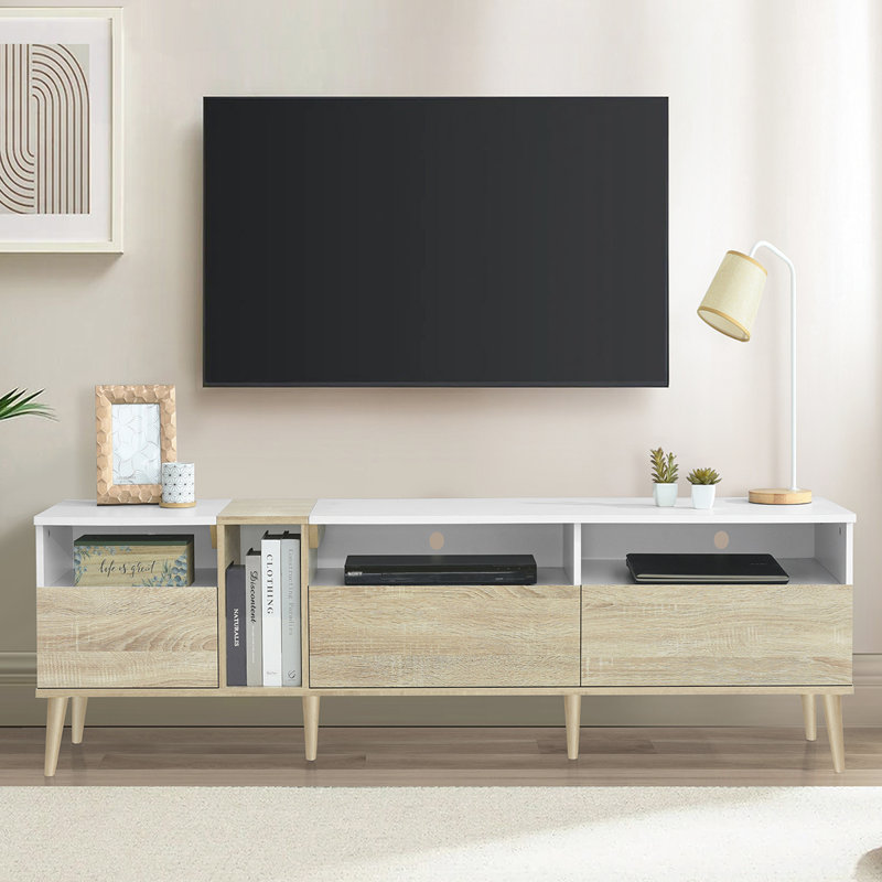 Versatile Media Console Table with Multiple Shelves and Drawers for Living Room
