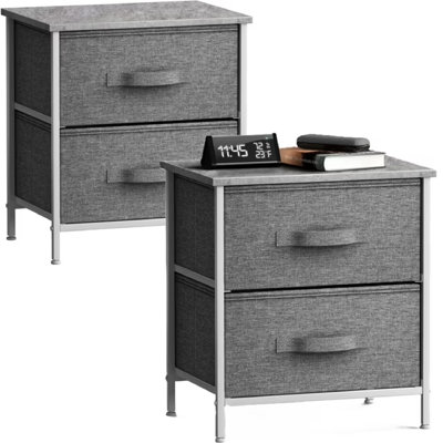 Sorbus Nightstand with 2 Drawers - Steel Frame, Wood Top & Easy Pull Fabric Bins - (2 Pack), Grey