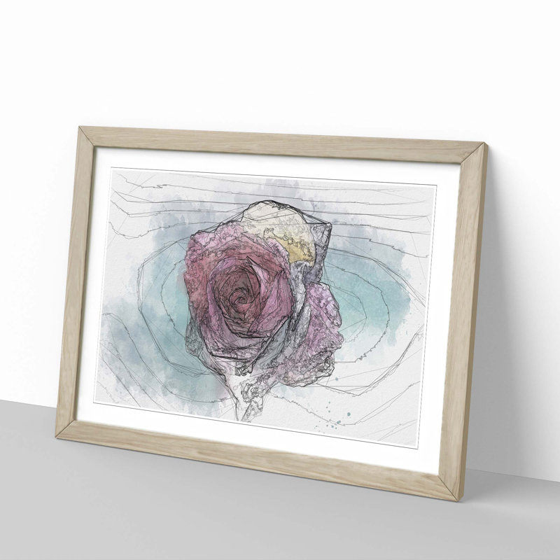 Multi-Coloured Rose Flower in Abstract - Framed Print, 48cm H x 65cm W x 2cm D, Oak Framed