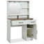 Farmhouse Makeup Vanity Desk With Mirror And Lights, 3 Lighting Modes, Vanity Set With Stool, Dressing Table With Adjustable Shelves,2 Drawers And Side Cabinet For Bedroom, White
