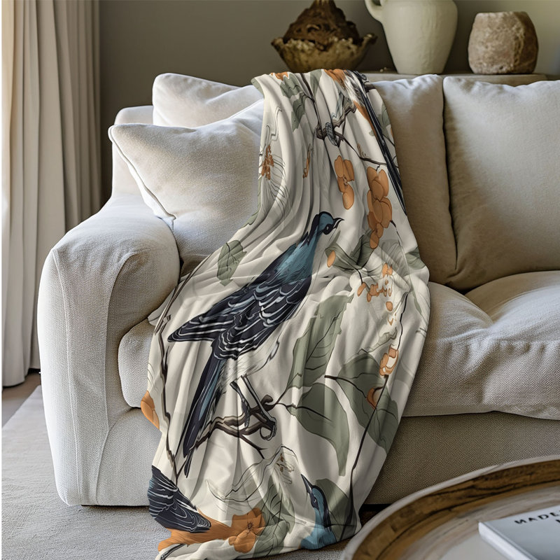 Birdsong Florals - 1 Piece Premium Sherpa Blanket, Queen