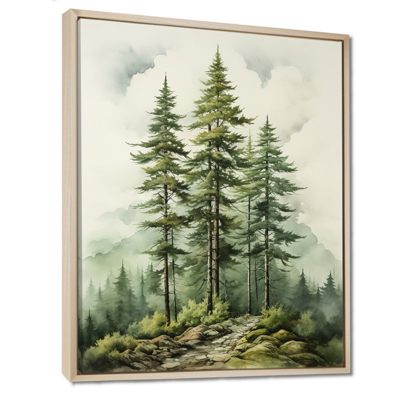 Vert arbre vert Eternal Guardians II - arbre pin, art mural encadré, H 32 po x l 16 po x P 1 po, Cadre flottant érable