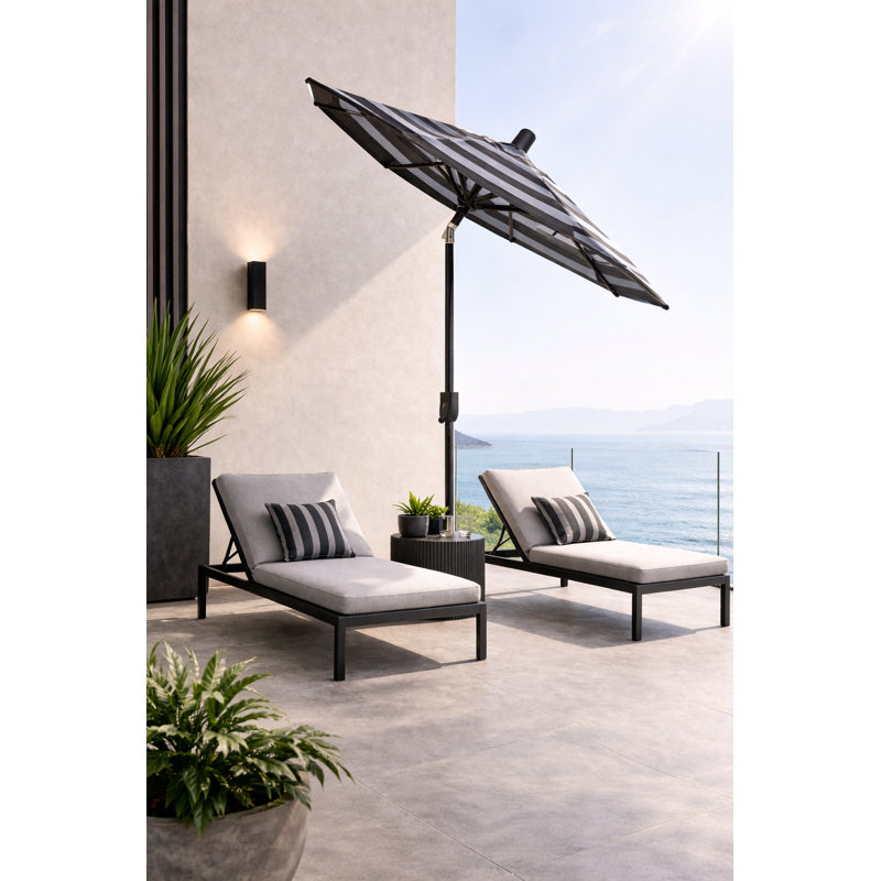 Natalie 74.5'' Tilt Market Umbrella, Black Sapphire, Black Stripe