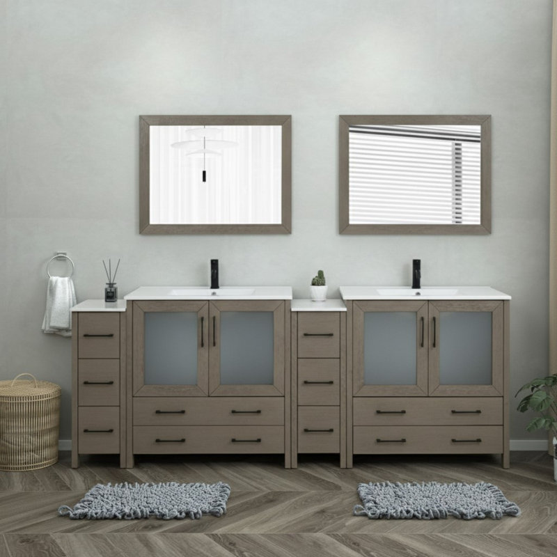 96" Double Bathroom Vanity Set with Mirror, Dark Gray