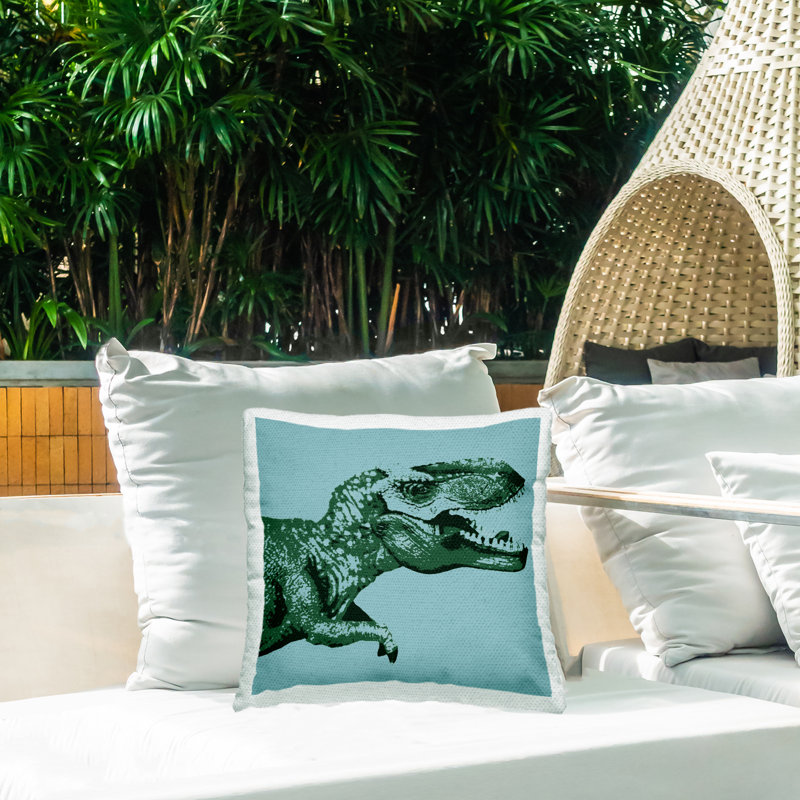 Coussin d'extérieur imprimé T-Rex Fierce Dinosaur Pochoir par Daphne Polselli
