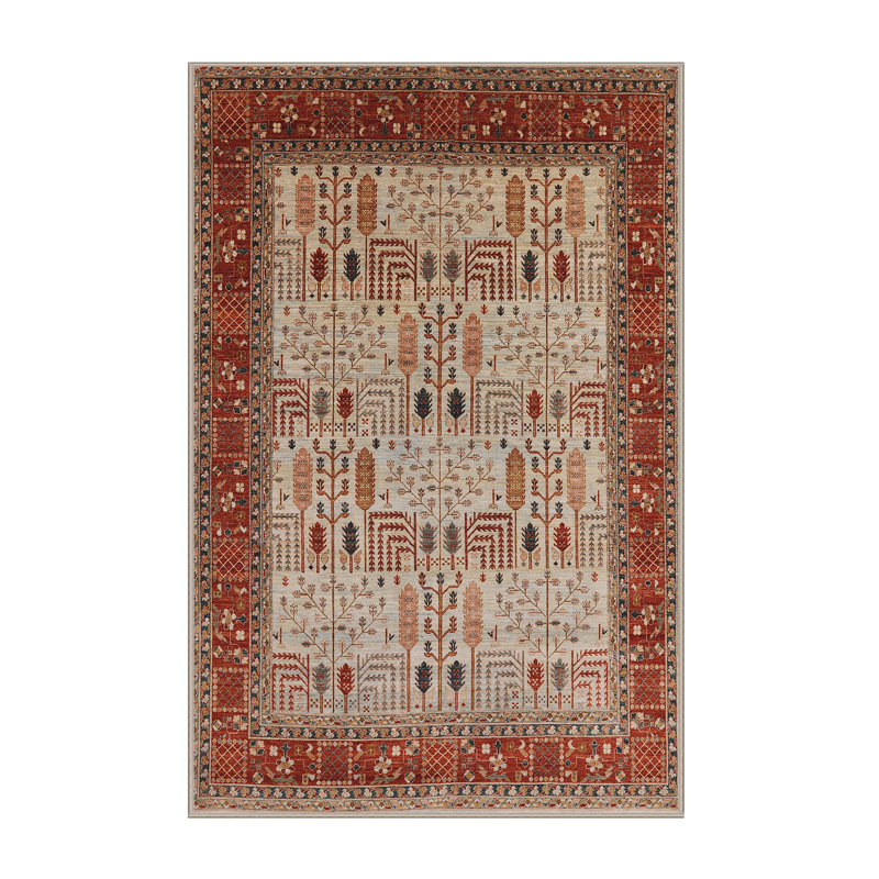 Tapis à motif oriental rouge / ivoire, Rectangle 5 pi x 8 pi