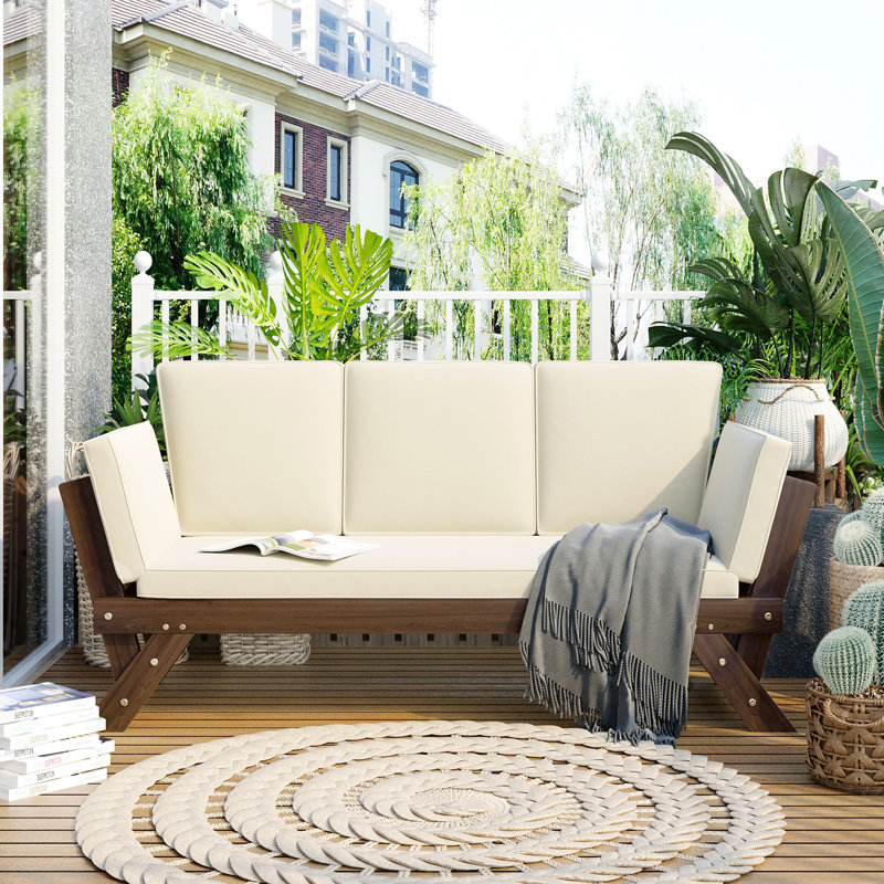 Canapé de patio réglable en bois, Beige, Brun