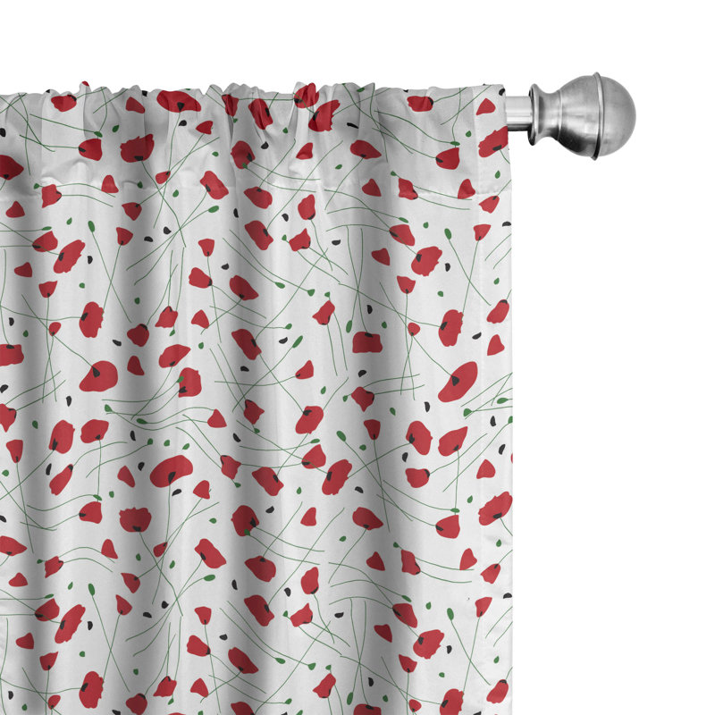 Poppy Floral Semi-Sheer Rod Pocket Curtain Panels, 28" x 63"
