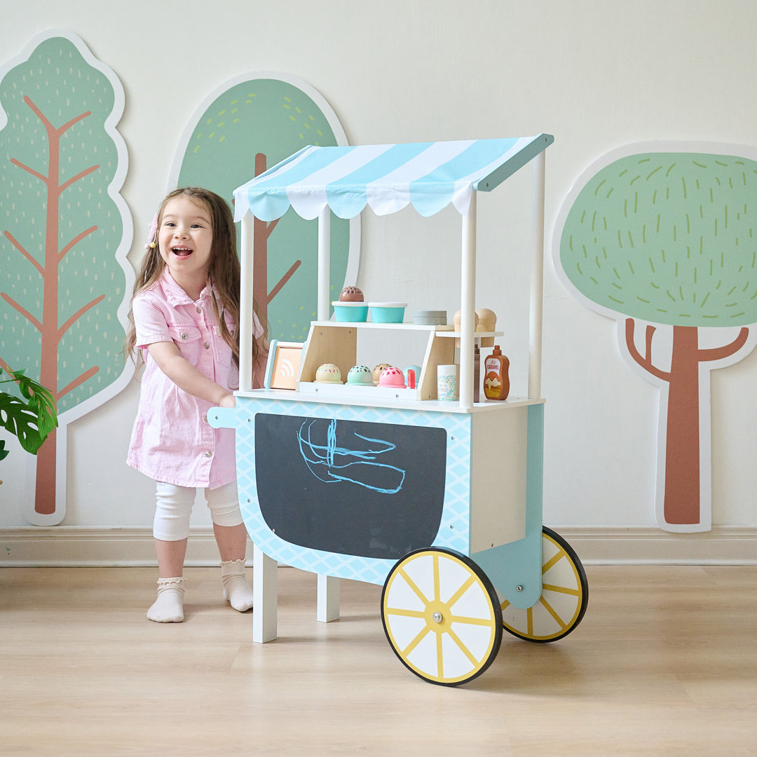 Teamson Kids My Little Helper Pretend Play Wooden Ice Cream Cart with 33-Pcs Accessories Set & Magnetic Scoops Teamson Kids