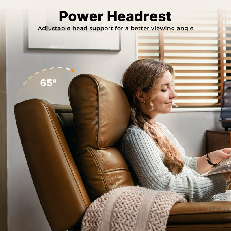Fauteuil inclinable électrique en cuir véritable à paroi zéro avec appui-tête réglable, ports de charge USB et Type-C, Saddle