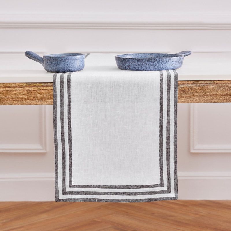 Mila - 100% Pure Linen Table Runner, Black, 90" x 14"