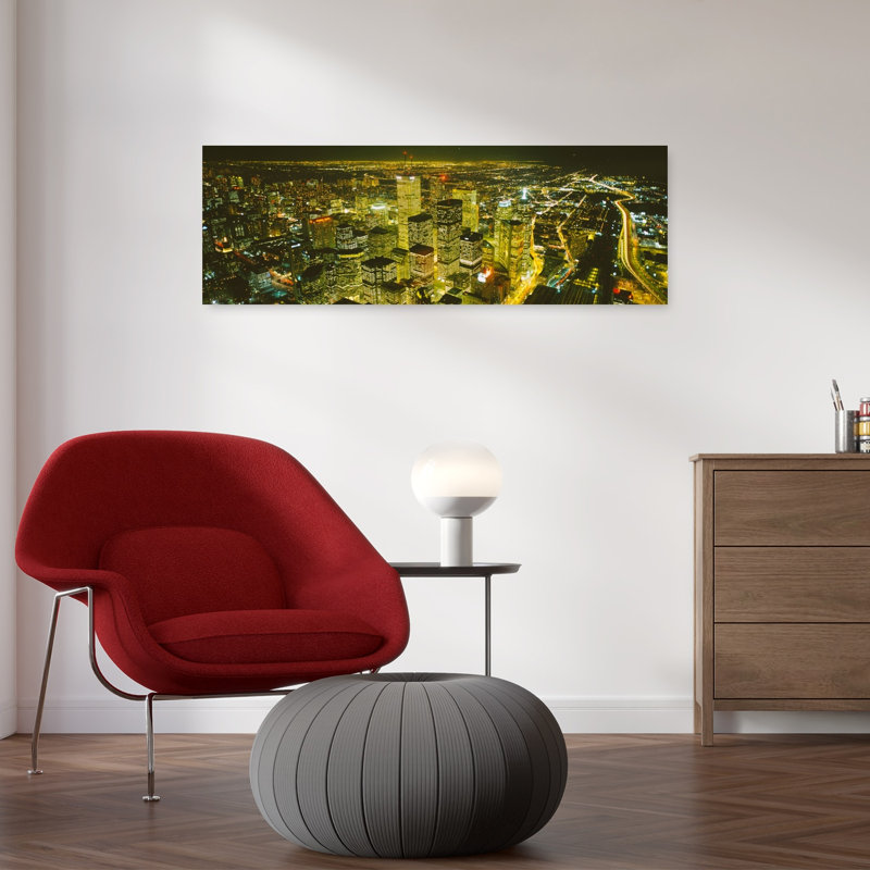 High angle view of a city lit up at night View from CN Tower Toronto Ontario Canada 1 Piece Wrapped Canvas Panoramic Wall Art