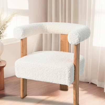 Chaise rembourrée blanche avec accoudoirs, fauteuil en velours Boucle Feel pour la décoration intérieure