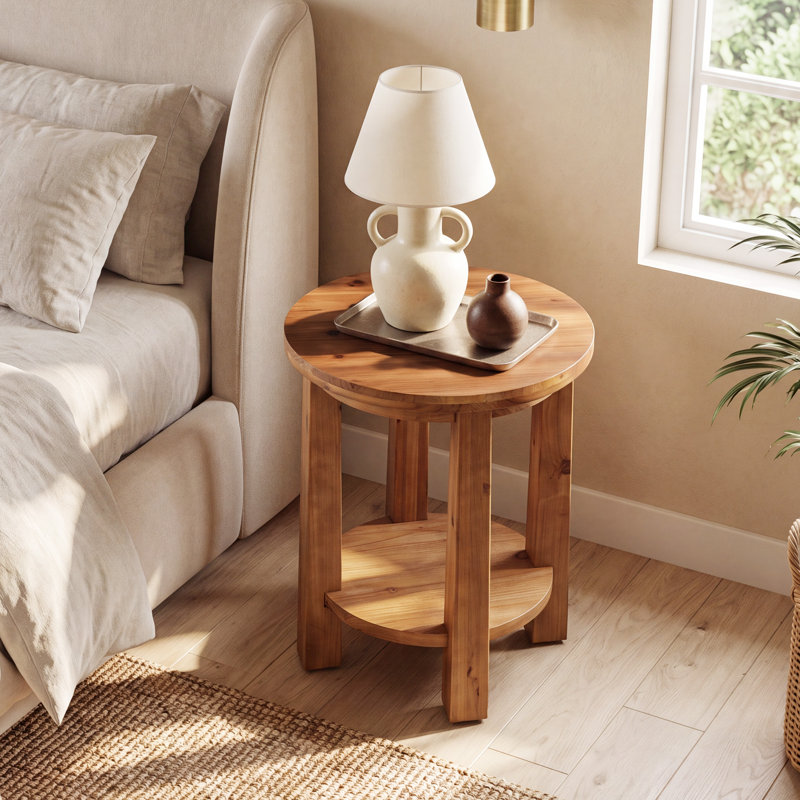 Table d'appoint ronde en bois massif, table de bout à 2 niveaux Farmhouse, 2