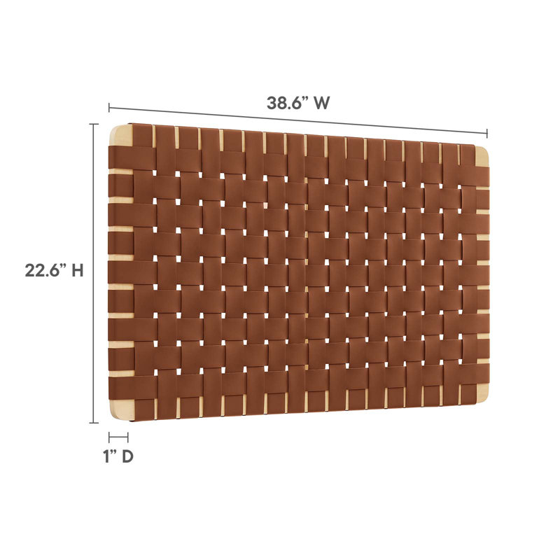 Natural Brown Twin Wood and Vegan Leather Woven Headboard