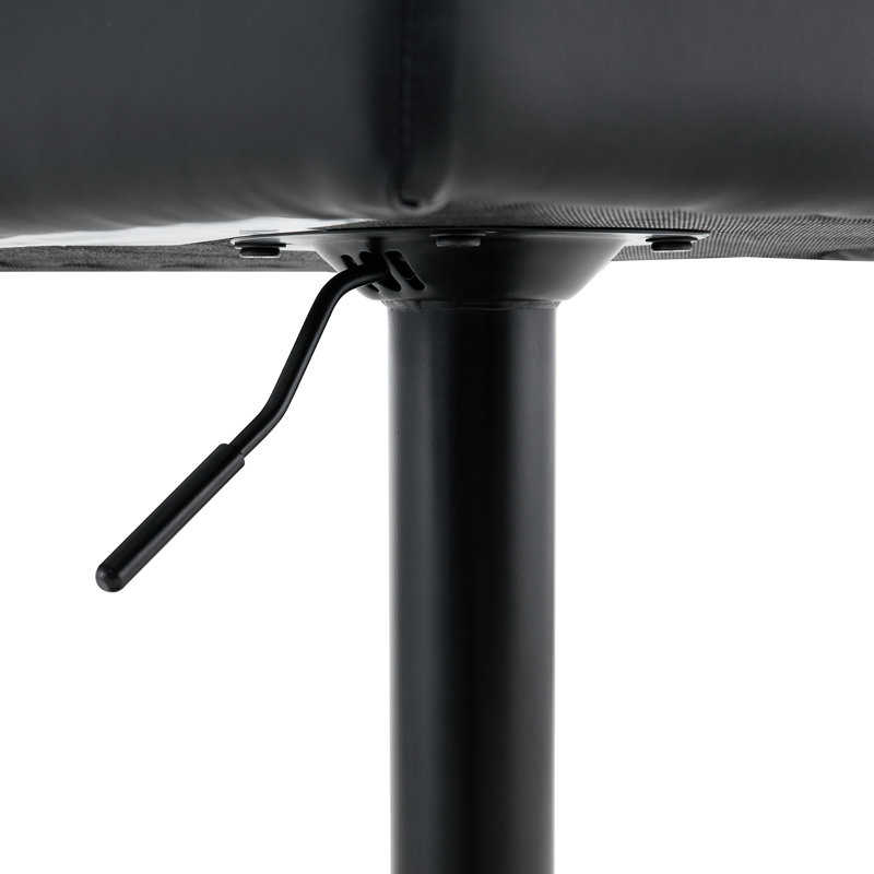 Adjustable Height Bar Stool Faux Leather Upholstered Bar Stool, Black Seat/Black Frame