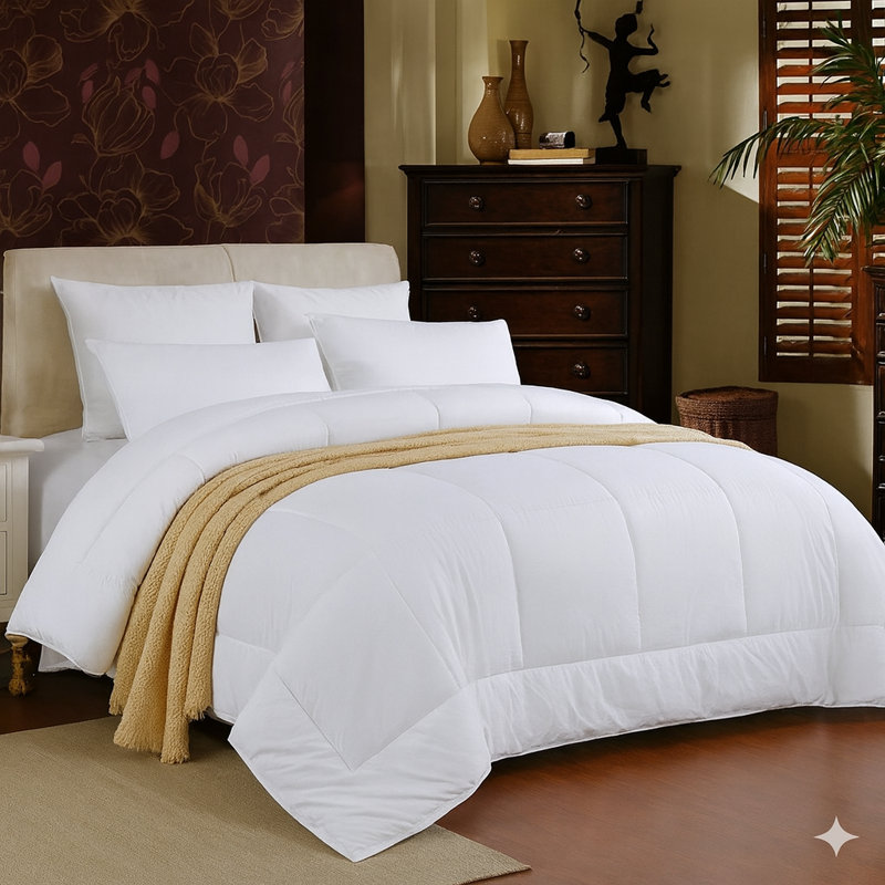 Ensemble d'édredon pour lit très grand 5 pièces gris - Lit moelleux dans un sac avec draps et taies d'oreiller, Blanc