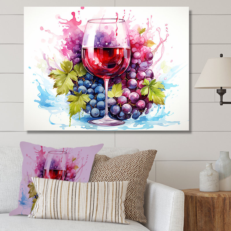 Grape Elegantburgundy Wine II - art mural vin, Toile tendue, H 34 po x l 44 po x P 1,5 po