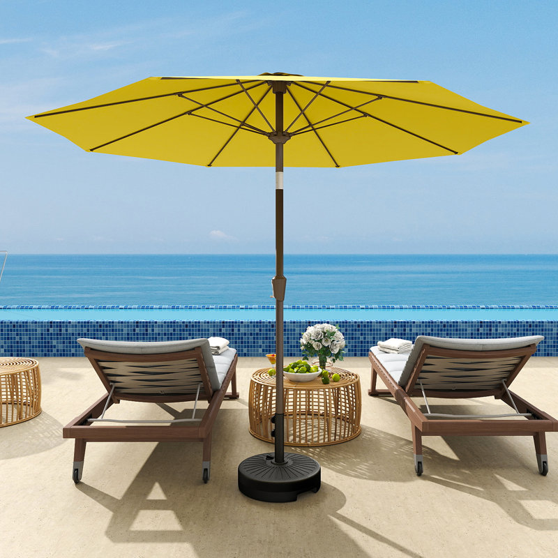 Parasol de patio 9 pi avec base, Jaune