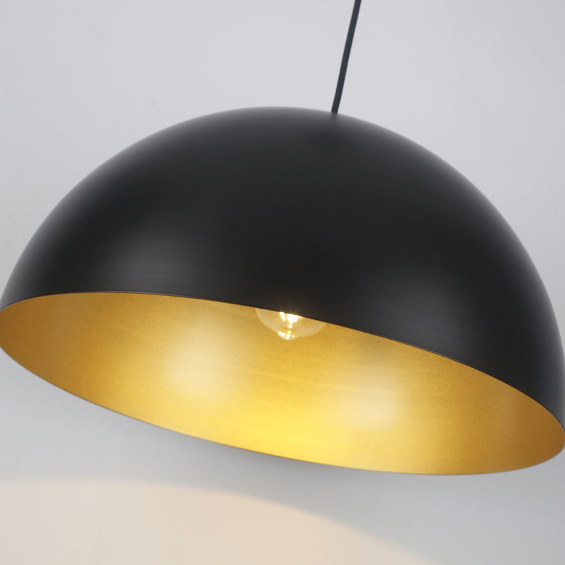 1 - Light Dimmable Single Dome Kitchen Island Pendant, Black/Gold, 8.85" H x 17.71" W x 17.71" D