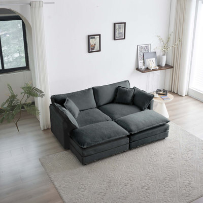 Canapé modulaire rembourré 4 pièces, 1 canapé 2 places 2 pièces et 2 repose-pieds, causeuse 2 places avec repose-pieds en chenille