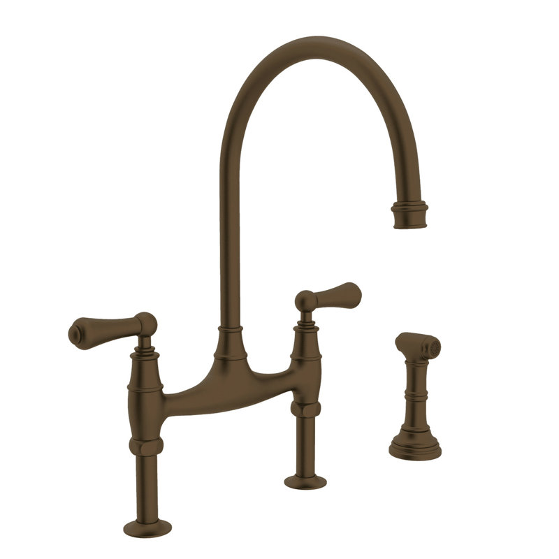 Georgian Era Bridge Kitchen Faucet With Side Spray, English Bronze