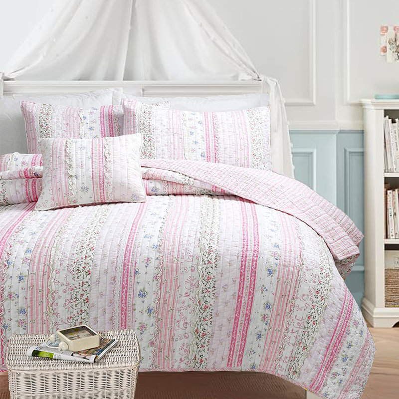 Cotton Quilt, King Quilt + 2 King Shams + 1 Throw Pillow, Lavender
