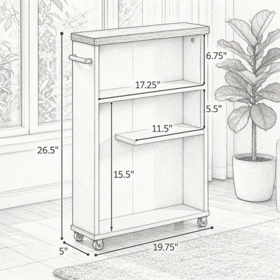 Slim Narrow Rolling Bathroom Storage Cart With 3‑Tier Open Shelves and Side Handle, Mobile Gap Organizer for Toilet Side, Kitchen and Bedroom Corner