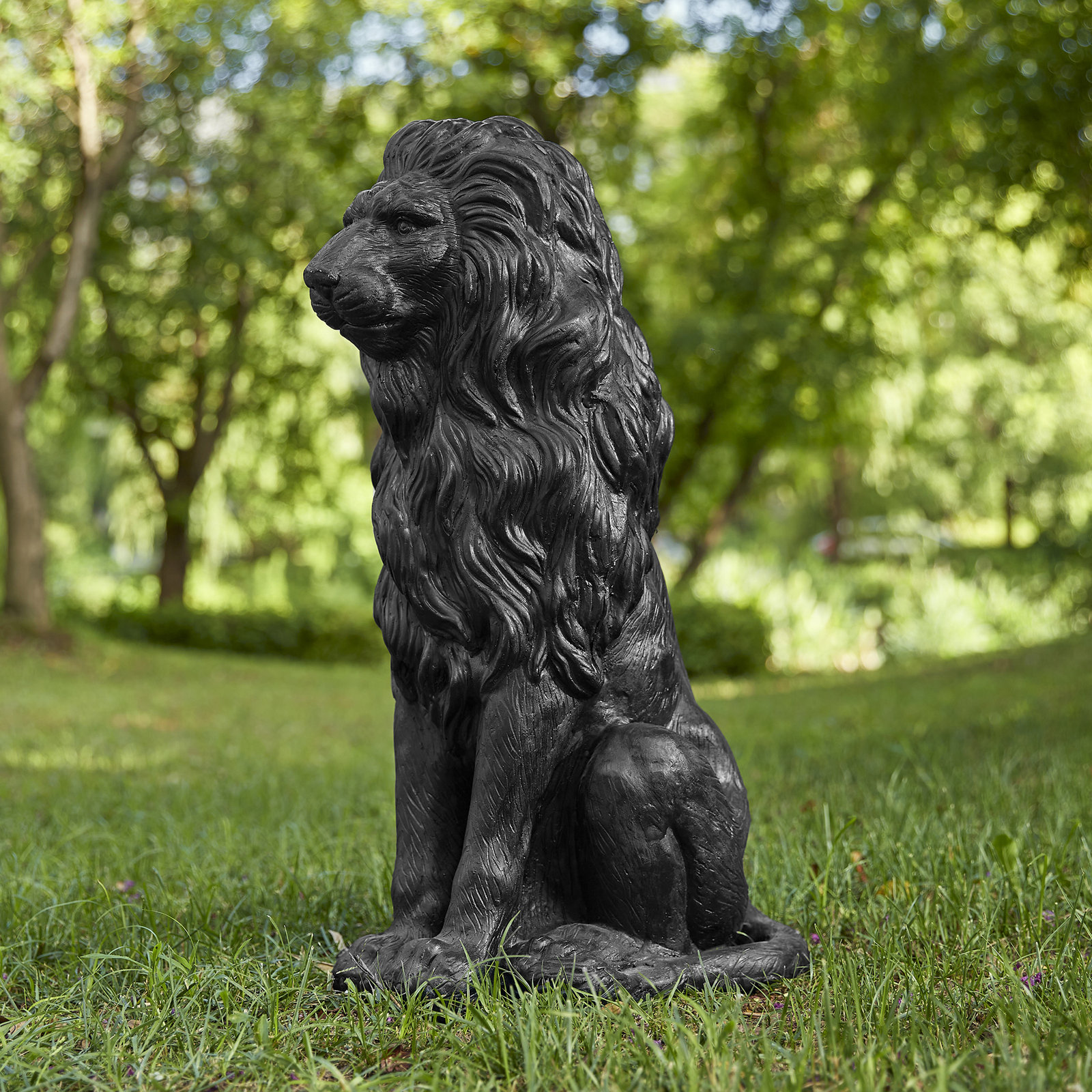 Irizarry Weather Resistant MGO Lion Garden Statue, Black, 1, 20.5" H x 14.25" W x 9.75" D