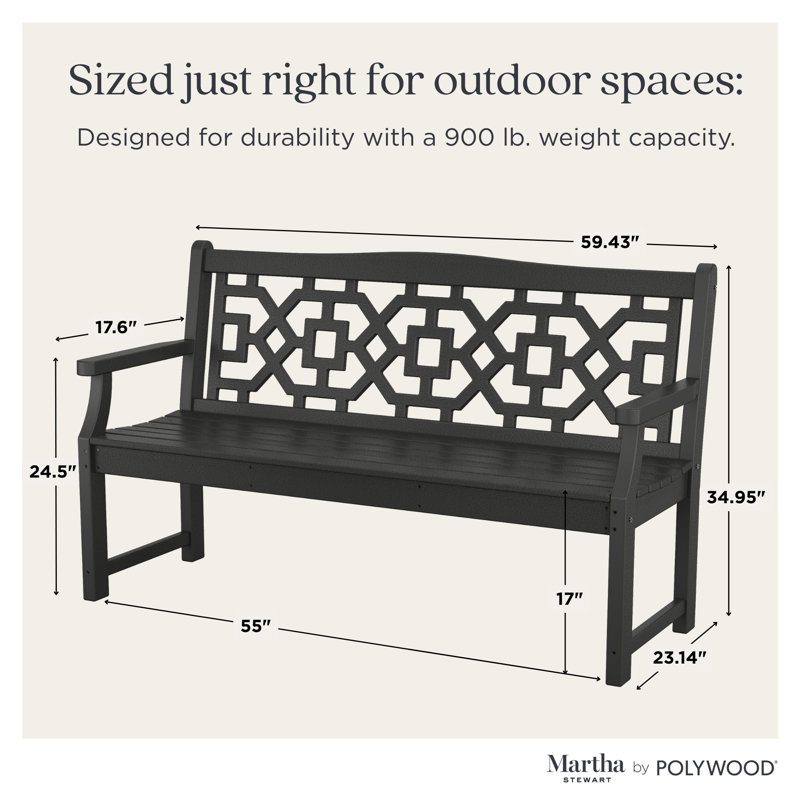 Chinoiserie Outdoor Bench, 34.95" H x 59.43" W x 23.21" D, Mahogany