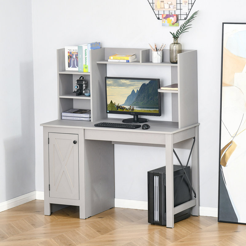 Bureau d'ordinateur avec bureau, Gris clair