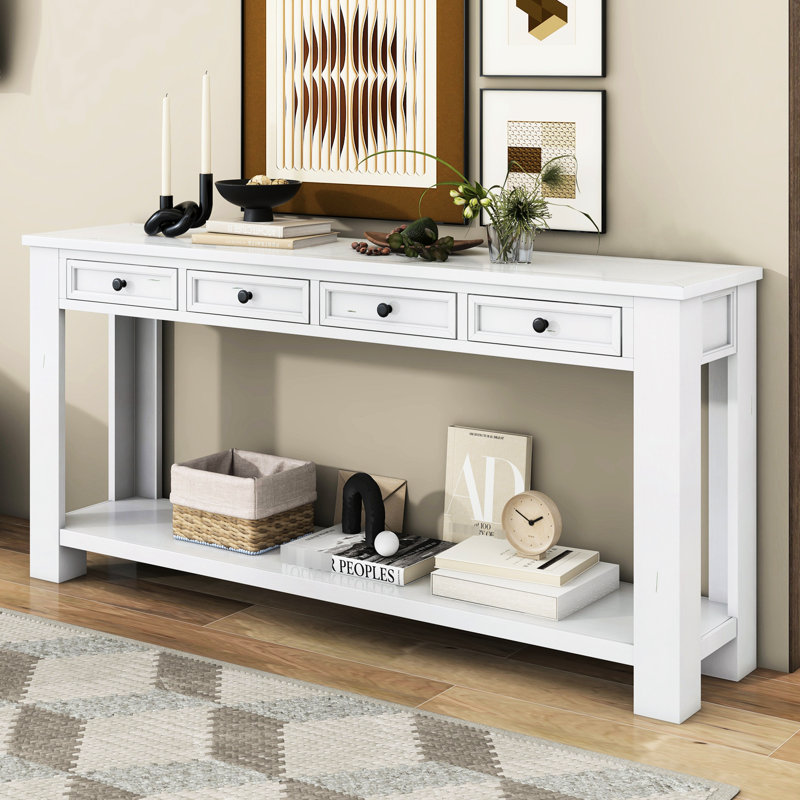 Table rustique chic antique blanche avec tablette et tiroirs pour le rangement de la console du vestibule: Design