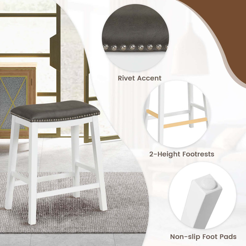 Nicala Upholstered Counter Stool, White, Gray