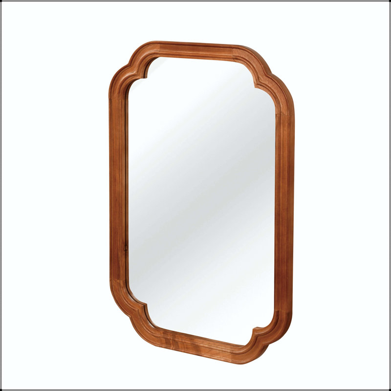 Rectangular Solid Wood Mirror with Rounded Corners in Yellowish Brown (20x30), Rectangle