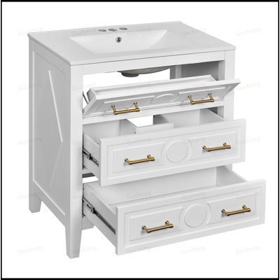 Ensemble de meuble-lavabo 60 po avec lavabo en céramique et 3 tiroirs