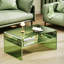 Table basse en acrylique transparent pour le salon, table de bout rectangulaire moderne en Lucite avec tablette de rangement ouverte, design contemporain robuste et facile à nettoyer