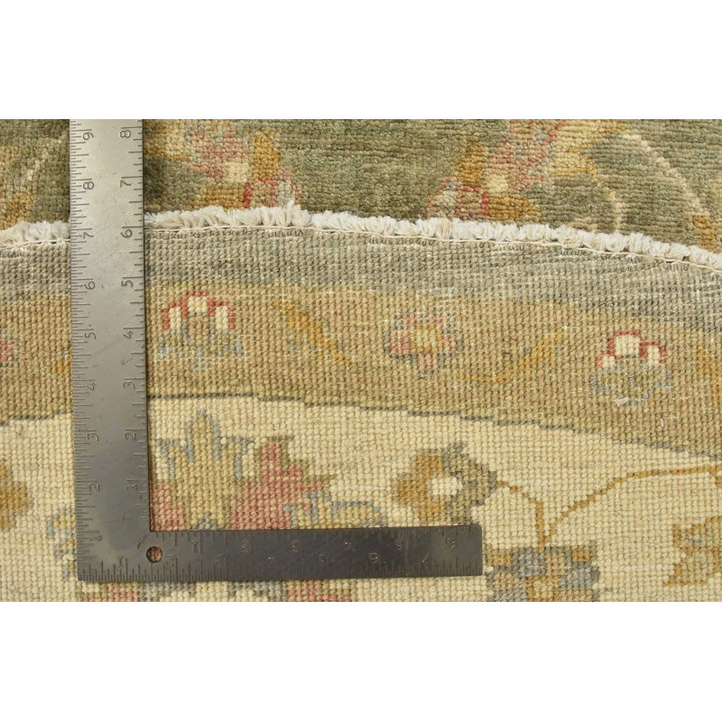 Tapis oriental traditionnel en laine vert noué à la main 6 pi 7 po x 6 pi Ziegler