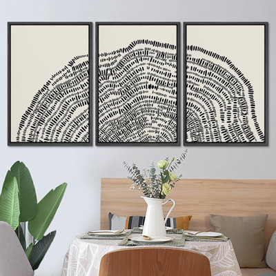 Duotone, bois noir, anneau, souche, neutre, art mural encadré sur toile, 3 pièces, reproduction d'art