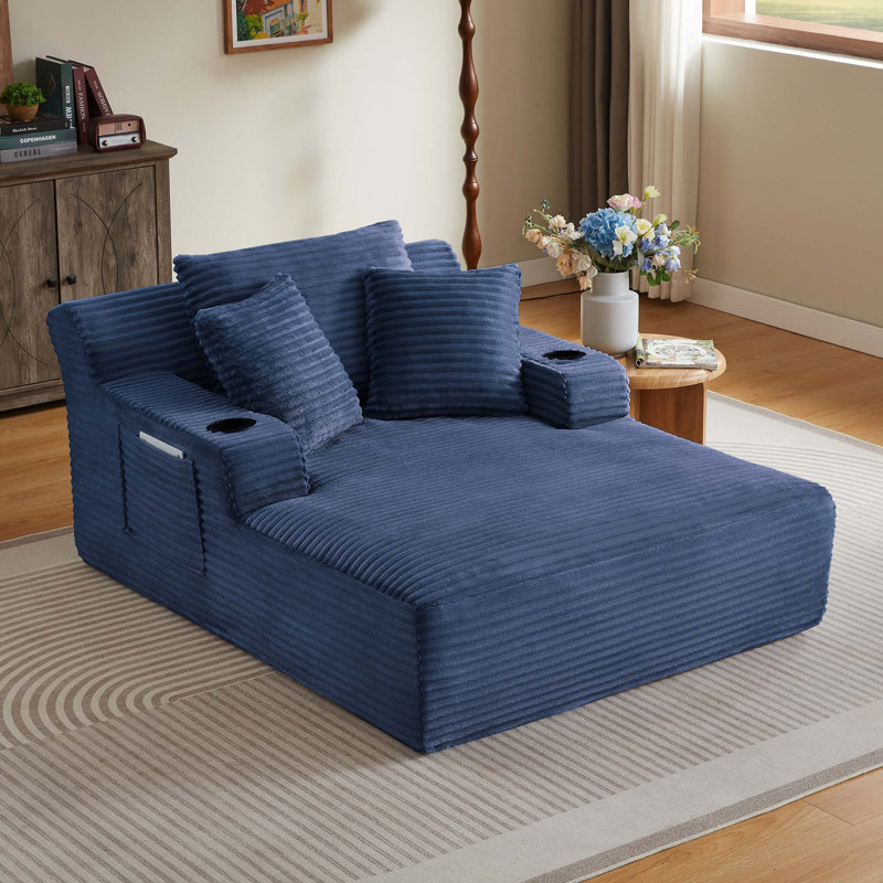 Chaise longue rembourrée Corduroy - Aucun assemblage requis, Velours côtelé bleu